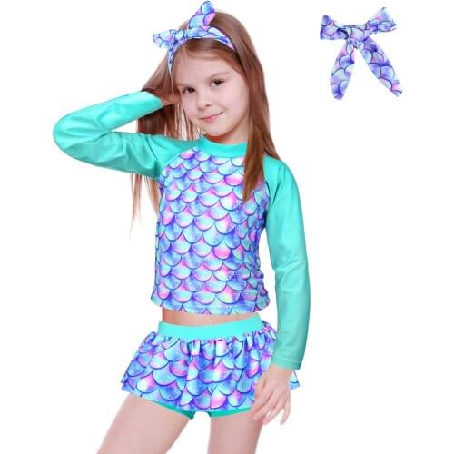 Baby Girl Swimwear Bikini Swimsuit Set for Children Clothes Rash Guard Girls 2~8 Year Beachwear Long Sleeve Bathing Suit holiday