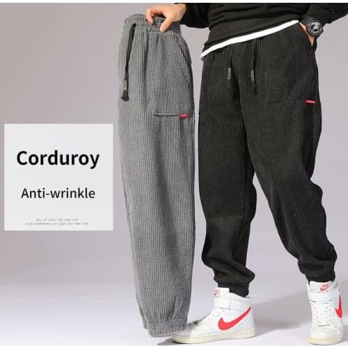 HOUZHOU Winter Corduroy Warm Pants Black Thick Trousers Male Baggy Casual Grey Home Pants Plus Velvet Korean Streetwear Hip Hop
