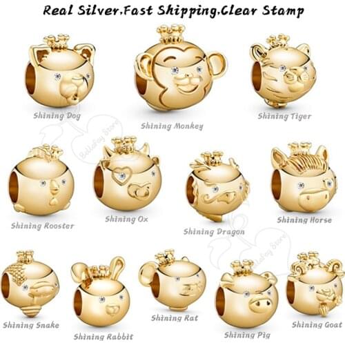 Chinese Zodiac Shining Signs Charms Rabbit Beads Fits Pdoras Bracelets Bangles DIY Jewelry Gifts