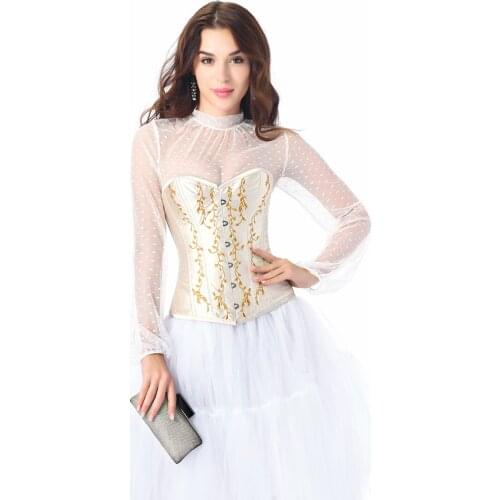 Steel Boned Body Corset Sexy Dress Underwear Embroidered Belly Gather Overbust Waist Trainer Bustier Corset Top Women Shaper New