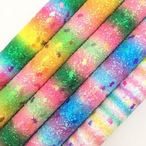 Amonglitter Wholesales Dropshipping Leather Supplier Rainbow Unicorn Glitter Leather Faux Fabric Felt Backing 21X29CM MB172