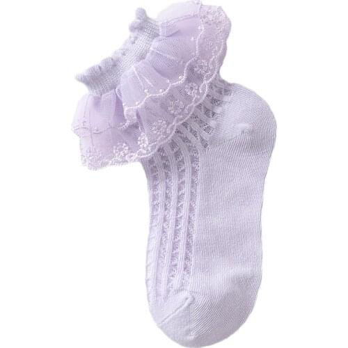 Girl Lace Cotton Socks Solid Color Breathable Mesh Socks Children School Socks Student White Blue Yellow Pink Socks Size 21-36