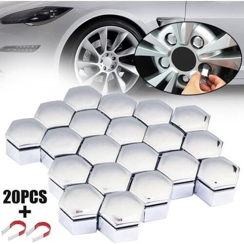 Car Exterior Decoration 20pcs Chrome 22MM Wheel HEX Nut Bolt Cap Cover+Removal Tool Universal