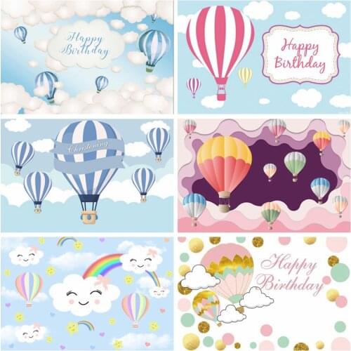 Laeacco Hot Air Balloons Baby Birthday Party Photography Background Cloud Poster Portrait Customized Photo Backdrop Photo Studio