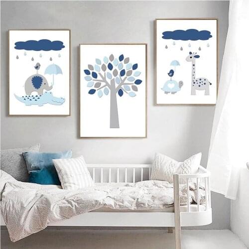 Little Animal with Umbrella Abstract Art Canvas Painting Living Room Bedroom Cafe Internet Nordic Style Wall Art Pictures