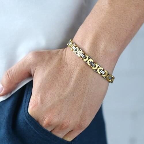 Mens Bracelet Gold Byzantine Link Chain Stainless Steel Bracelets For Male Jewelry 2018 Wholesale Dropshipping 9mm KBB2A