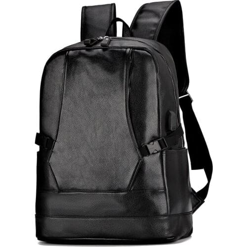3PCS / LOT Men Backpack External USB Charge Waterproof Backpack Fashion PU Leather Travel Bag Casual Student Schoolbag Bookbag