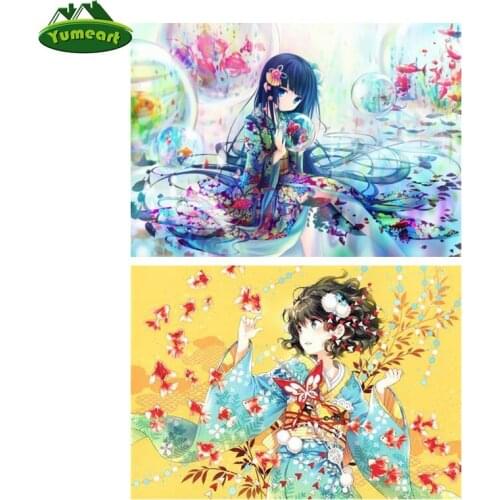 Yumeart Diamond Painting By Number Gold Fish Cartoon Girl Diy Diamond Embroidery Mosaic Accessories Mosaic Full Drills Picture