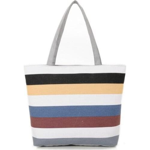 New striped canvas one shoulder mummy bag foreign trade fashion casual womens handbag