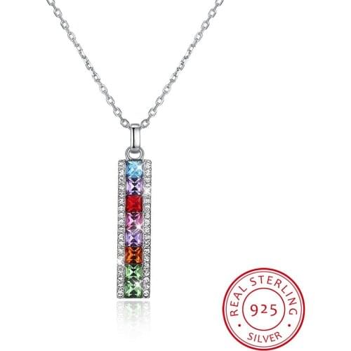 LEKANI Crystal 925 Sterling Silver Necklace Fashion Rianbow Bar Pendant Fine Jewelry Gold Silver Chain
