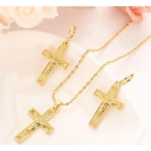Heart cross Necklace Earrings Set Gold Color Catholic Religious wedding bridal Jewelry Set Christmas birthday Gift For Women