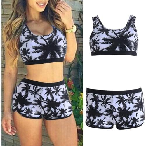 Sexy Women Crop Tops High Waist Shorts Black Floral Bikini Set Beach Swimwear Vintage Swimsuit