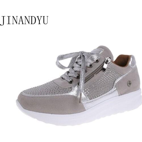 Crystal Plus Size 43 Women Platform Sneakers Retro Sport Shoes New Fashion Lace-up Chunky Shoes Thick Sole Suede Nice Sneakers