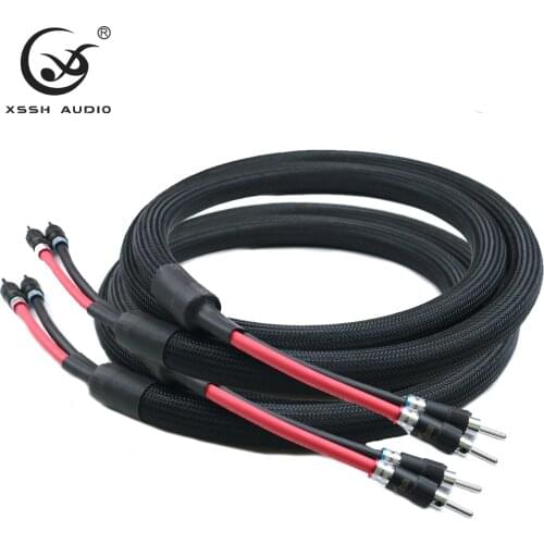 1 pair YIVO XSSH audio DIY HIFI Rhodium Plated banana plug to banana plug 2 core OFC pure copper 23mm speaker cable Cord Wire