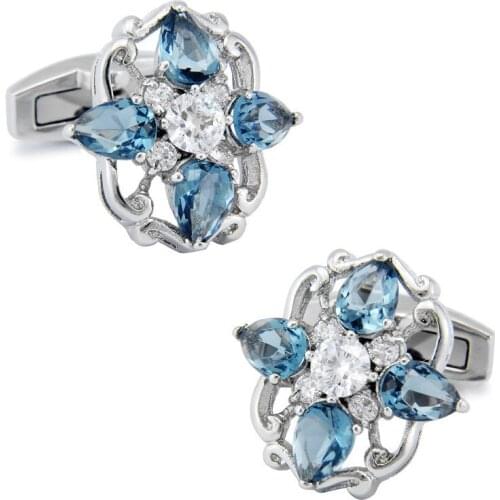 SPARTA Plated with White Gold light blue AAA zircon cufflinks mens Cuff Links + Free Shipping !!! High quality metal buttons