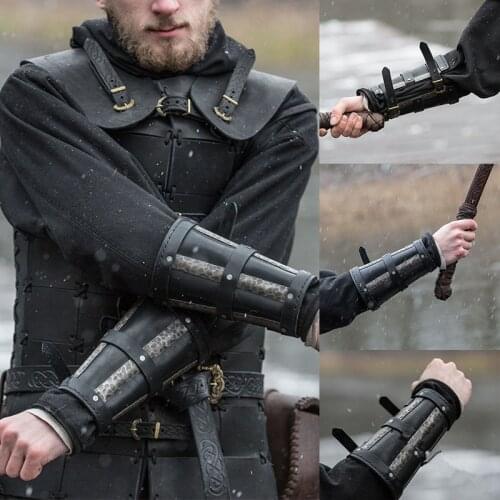 Medieval prop actor rivet leather patchwork wrist protection
