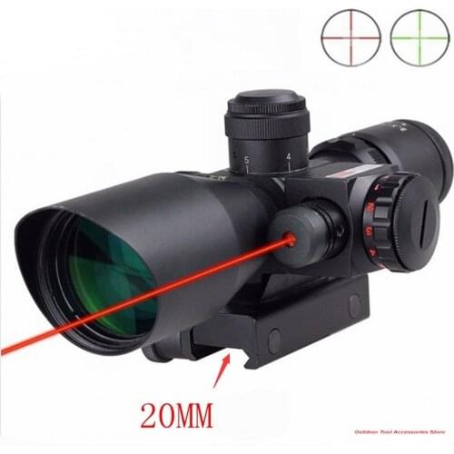 Tactical Rifle Scope 2.5-10x40 Red Green Illuminated Laser Combo Sight 20MM Rail Mout Black