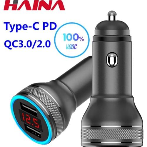 Universal Typc C PD Dual USB charging for car 24W 3.1 QC3.0 Fast Car Charger with LED Disply supper Vooc Car charger Charging