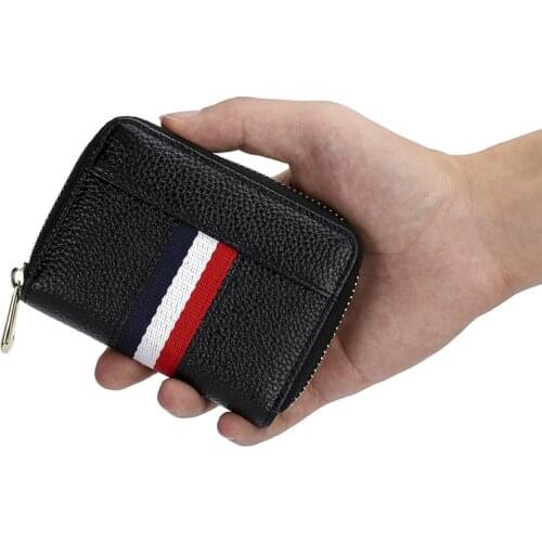 Unisex Cardholder Genuine Leather Card Holder for Men Women Casual Business Card Wallet Patchwork Zipper Coin Purse Rfid ID Case