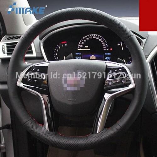 For Cadillac SRX High Quality Hand-stitched Anti-Slip Black Leather Red Thread DIY Steering Wheel Cover