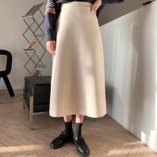 LMQ NEW Winter Women Woolen High Waist A Line Pencil Midi Skirts Female Casual Thick Warm Elegant Office Lady Fashionable Skirt