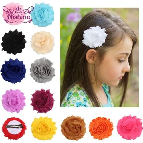 Nishine Solid Color Handmade Flowers Baby Duckbill Clips Fashion Infant Bangs Hairpins DIY Children Headwear Photography Props