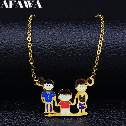 2021 Fashion Dad Mum and Son Family Stainless Steel Necklace for Women Gold Color Necklaces Pendants Jewelry collares N19383S01
