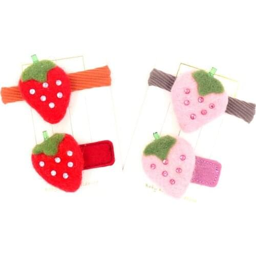1-2Pcs/Set New Children Headwear Set Strawberry Elastic Rubber Bands Rhinestone Felt Hairpins Cute Fruit Hair Bands Hair Clips