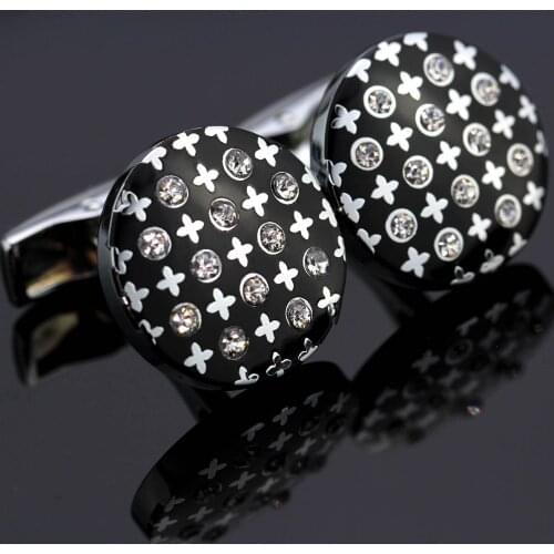 1 Pair Fashion Crystal Zircon Cufflinks High Quality Round Enamel Black Wedding Party Cufflinks Nail Sleeve Men Shirts Tie Clips
