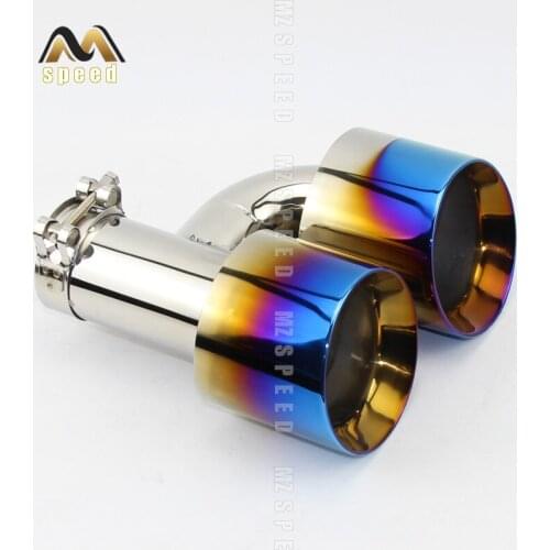 1PCS Car Accessories 304 stainless steel blue and bright H-type double outlet straight edge exhaust pipe tailpipe