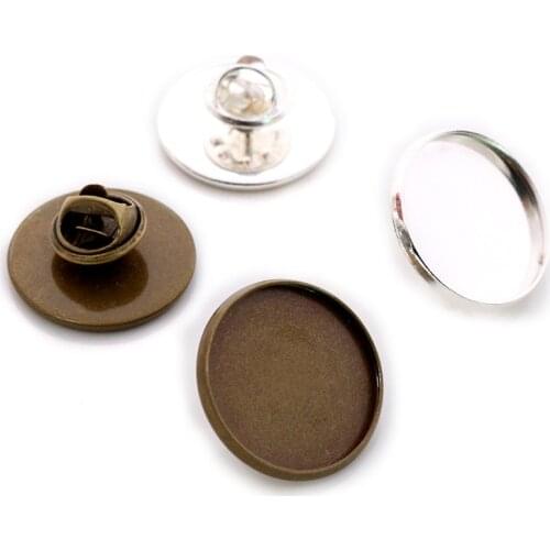 10pcs 20mm Inner Size Bronze Silver Plated Copper Material Brooch Cabochon Base Blank Cufflink Spacer Settings Tie Tack Pins