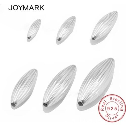 10pcs/lot 6 Sizes Vertical Stripes Olive shape Authentic 925 Sterling Silver Spacer Loose Beads DIY Jewelry Findings SB-SM102