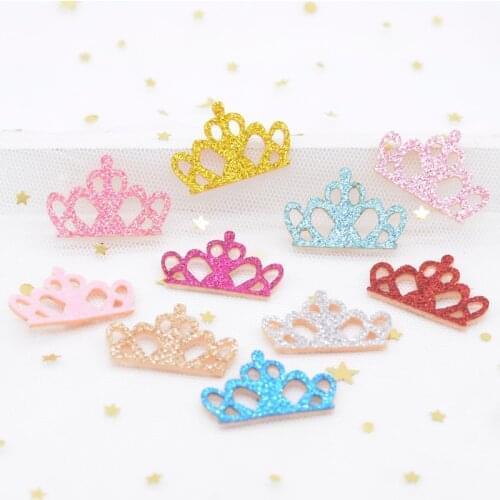 40Pcs/lot Glitter Felt Padded Applique Crown Fabric Patches for Craft Clothes Wedding DIY Clips Bow Scrapbooking Accessories H68