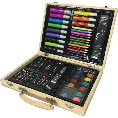 67pcs/set Deluxe Wood Art Set for Kids in Wooden Case Children Students Art Supplies Oil Painting Stick Paint Brush