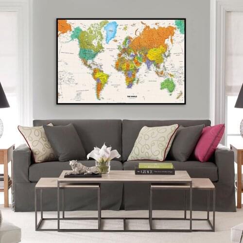 75*50cm The World Political Map Fabric Card Vintage Canvas Painting Wall Art Poster School Supplies Living Room Home Decoration