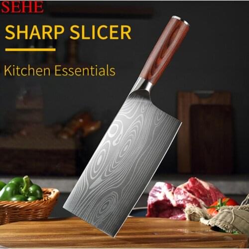 8inch Kitchen Knife Stainless Steel Meat Chopping Cleaver Slicing Vegetables Chinese Chef KnifeThe Color With Wooden handle Bois