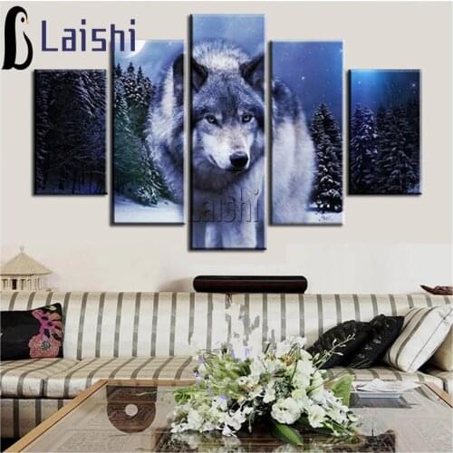 5pcs Diamond Embroidery animal forest Full Drill Cross Stitch Kits Square Round Home Decor Pictures Of Wolves Diamond Painting