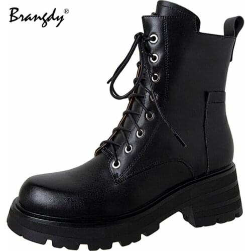 Brangdy Ankle Boots for Women Chunky Boots Platform Women Genuine Leather Martin Boots Ladies Shoes 2021 Fashion Autumn Winter