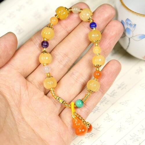 Handmade Jade Bracelet Wholesale Fashion New Beaded Bracelet Pure Hand Woven Gold Silk Jade Pumpkin Bead Bracelet