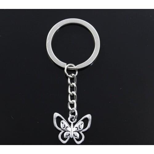 Hot Fashion Double Hollow Butterfly 17x21mm Pendant 30mm Key Ring Metal Chain Silver Color Men Car Gift Keychain Dropshipping