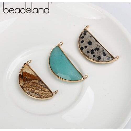 Beadsland Moon Shapped Half Circle Natural Stone Pendant DIY Necklace Fashion Jewelry Women Girl Gift 38792