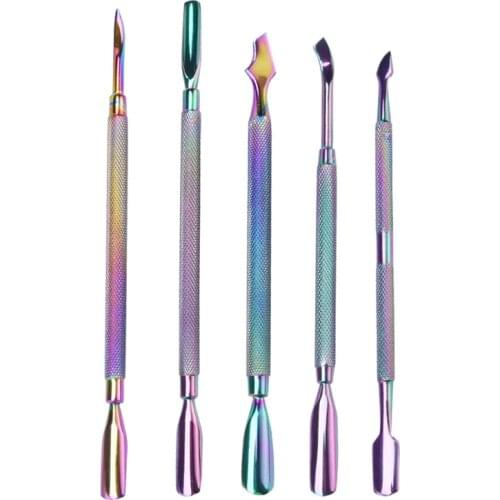 Rainbow Colorful Stainless Titanium Nail Cuticle Pusher Tweezer Cutter Nipper Clipper Dead Skin Remover Manicure Nail Art Tool