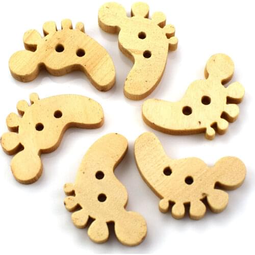 300PCS DIY Kawaii Wood Button Foot Footprint Wooden Buttons for Baby Clothing Decorative Button Sewing Accessories