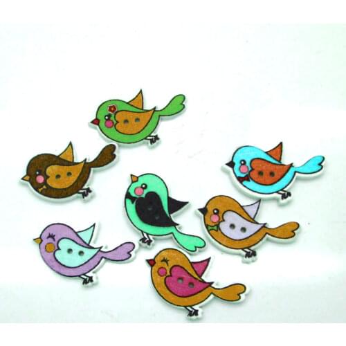 50pcs Mixed Bird Wooden Sewing Buttons For Clothing Needlework Scrapbooking Wood Botones Decorative Crafts Diy Accessories