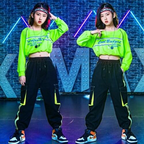Hip-hop Childrens Clothes Trendy Girls Suit hiphop Costume Kids Jazz Dance Spring Autumn Short Sweatshirt Cargo Pants Loose Set