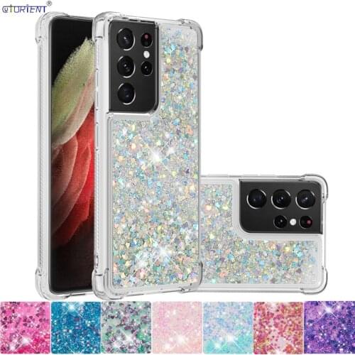 For Samsung Galaxy S21 Ultra 5G Cute Silicone Fitted Phone Case SM-G998B/DS SM-G998U Glitter Flow Liquid Quicksand Bumper Cover