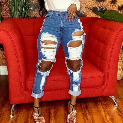 Hot Sale Summer Ripped Jeans Fashion Woman Loose Denim Jeans Trendy Casual Boyfriend Jeans Plus Size Clothing S-5Xl Top Quality