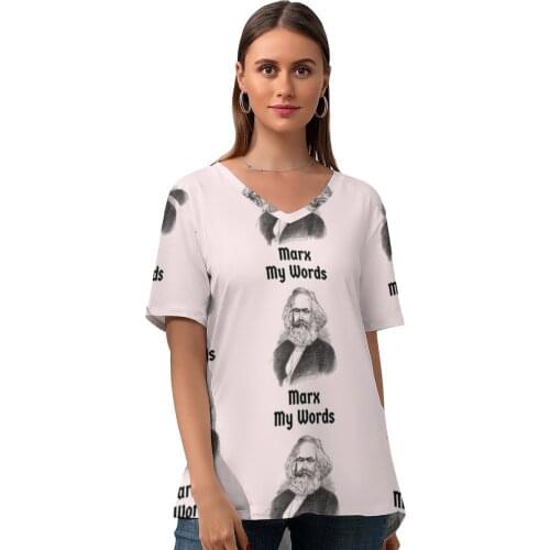 Karl Marx Tee Shirt Simple Graphic Ladies T Shirt V Neck Short-Sleeve Street Wear Tshirt Oversize