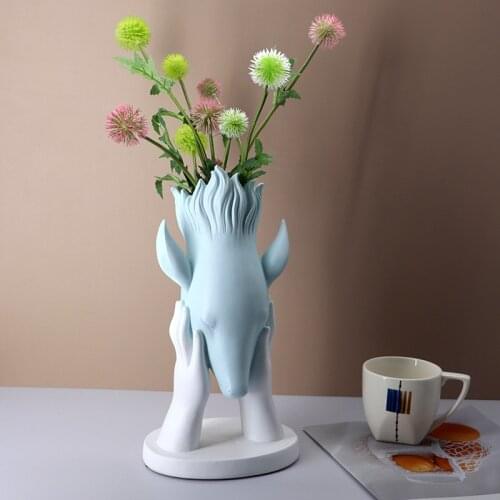 Deer Head Flower Vase Resin Tabletop Vase Home Decor Nordic Living Room Ornament Ceramics Vase