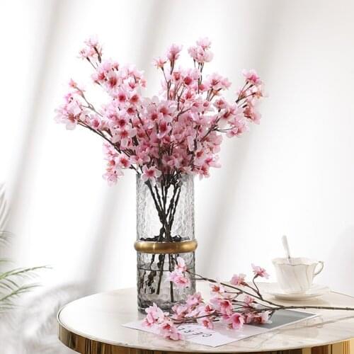 DIY Artificial Simulation Peach Branch Home Decoration Plastic Fake Flower Bouquet Plum Blossom Branch Silk Flower Wedding Decor